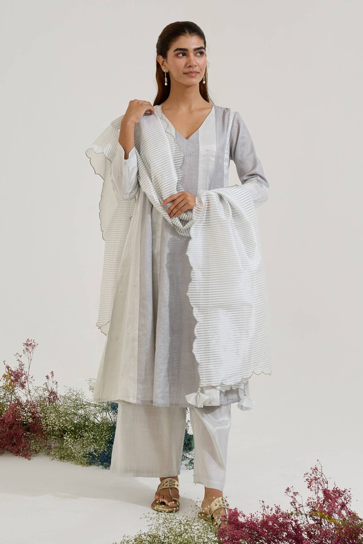 Silver Rose Dupatta
