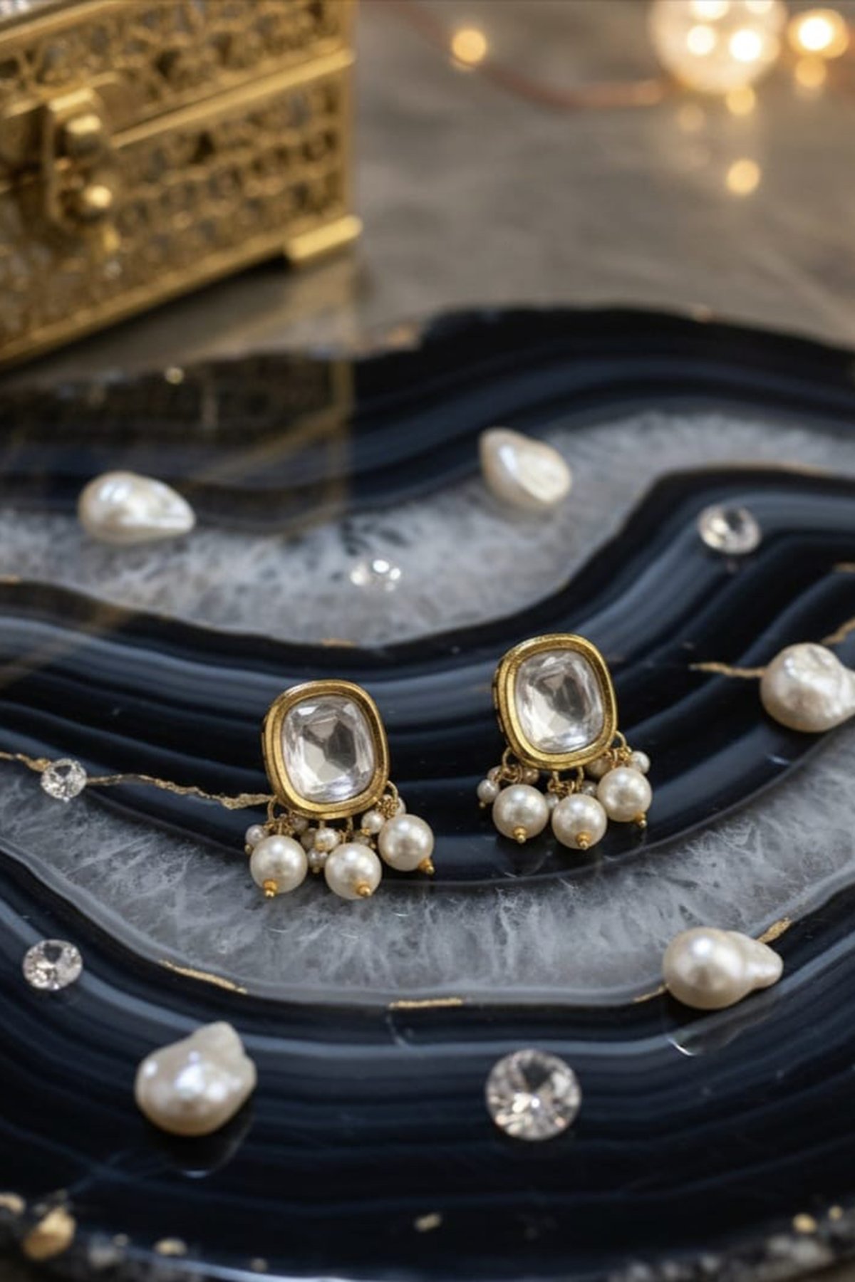 Classic Kundan Studs With Pearl DroP