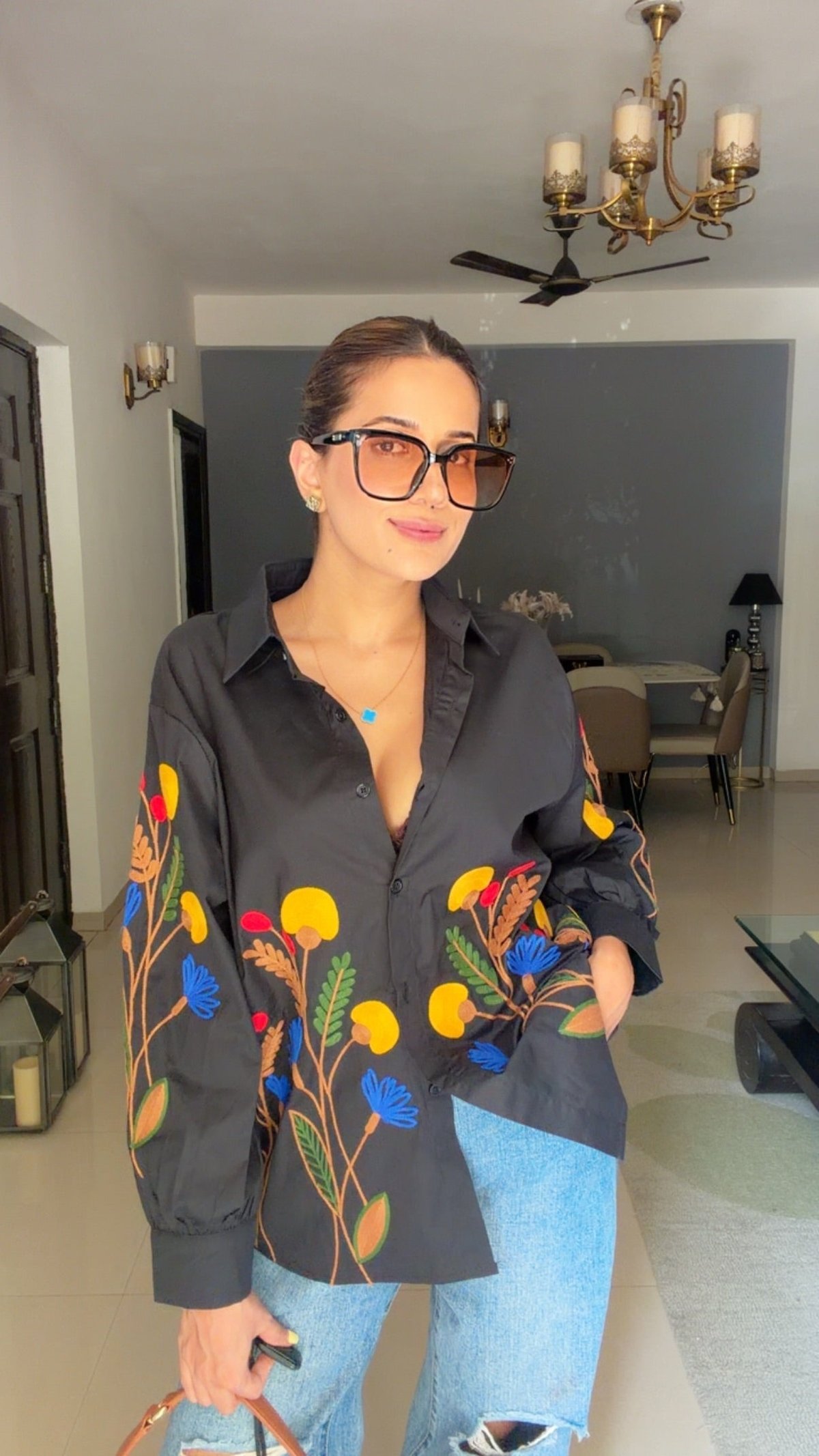 Floral Embroidered Relaxed Button-Down Shirt