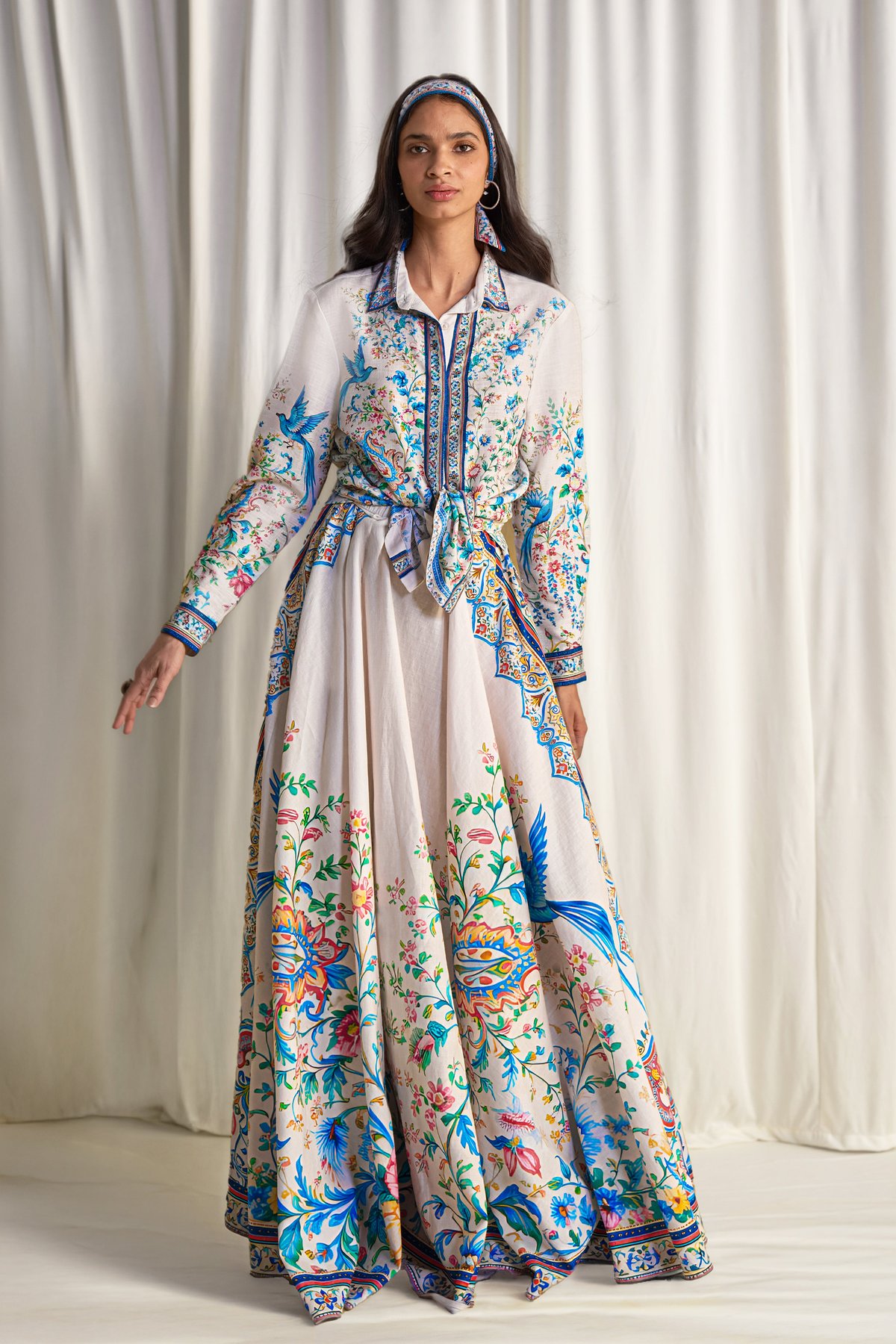 Linen Botanical Print Shirt & Maxi Skirt