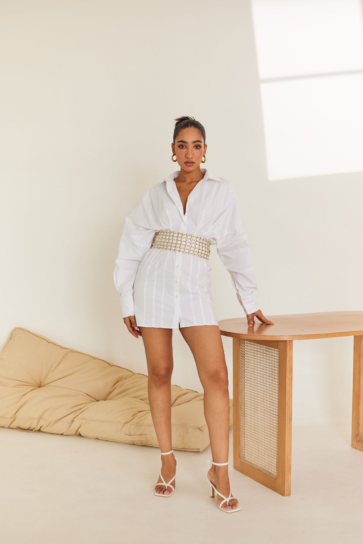 White Poplin Dress With Statement Sleeves