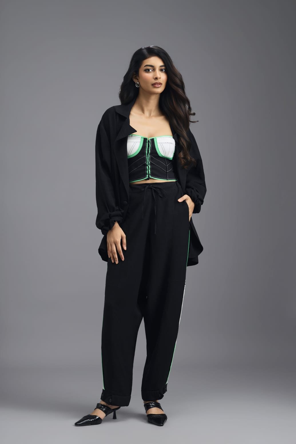 BLACK CO-ORD SET WITH BUSTIER