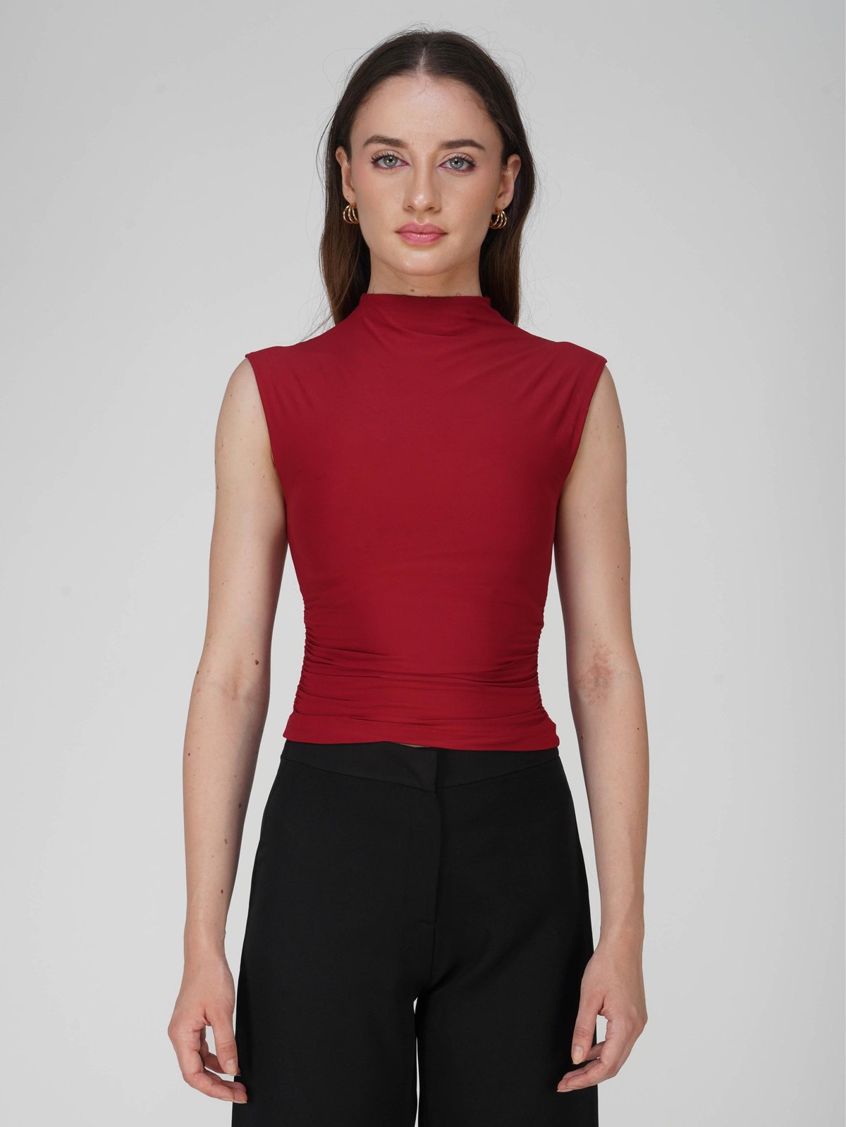 Red Collared Yoke Top - Beam Tee (Cherry)