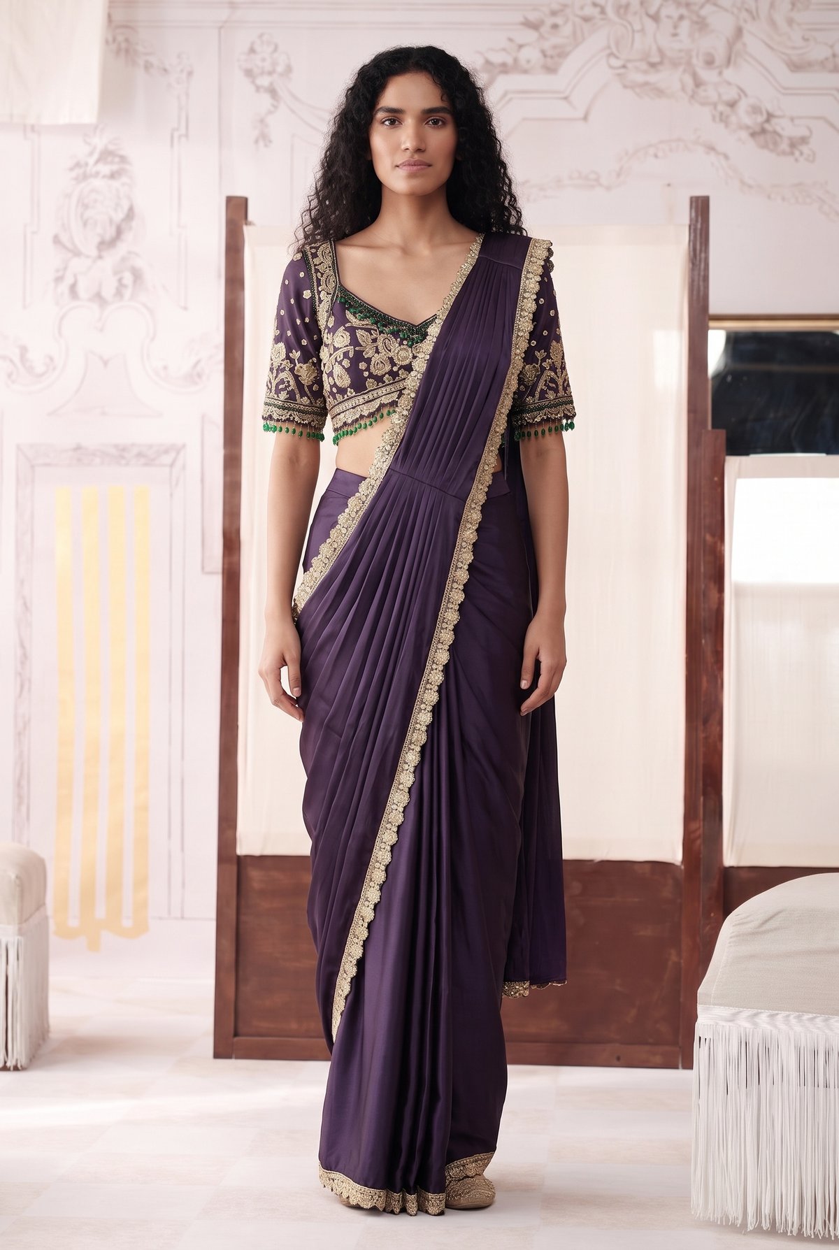 Purple Embroidered Saree