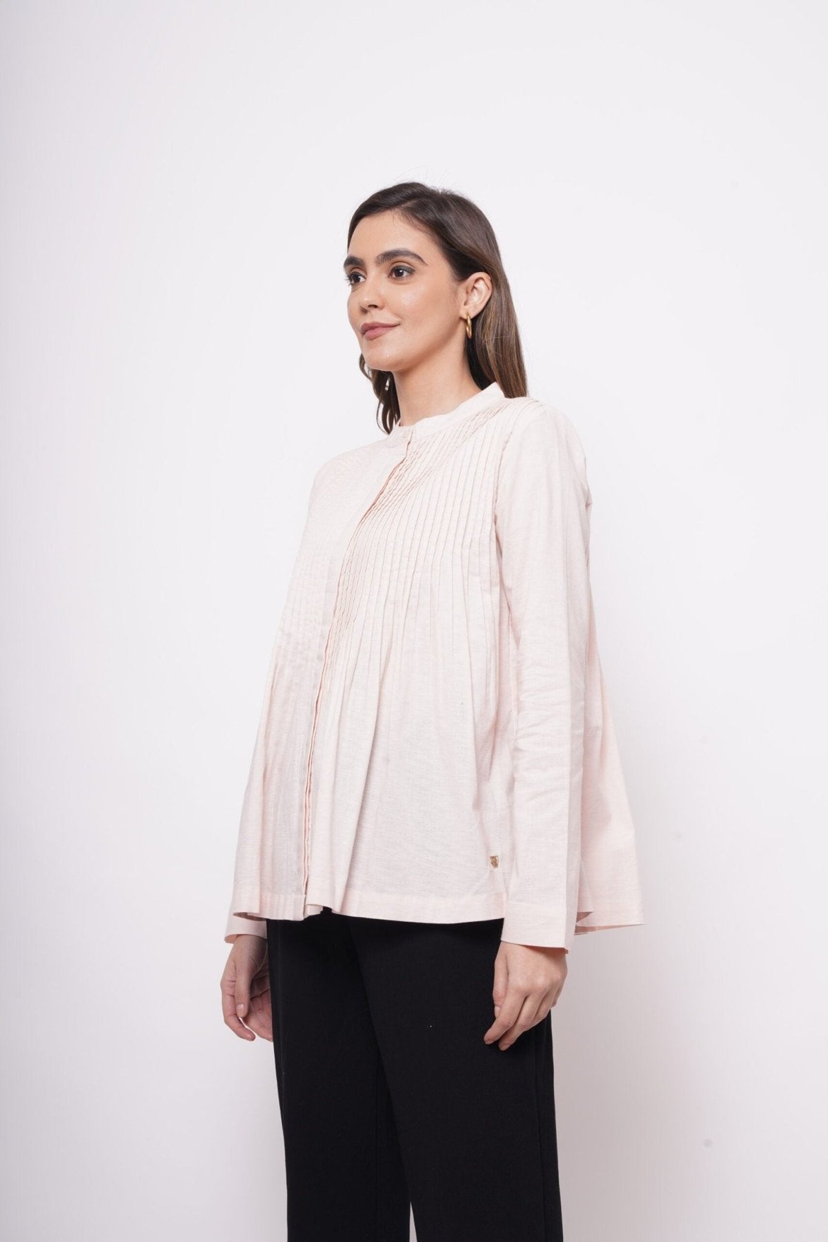 Office Wear Pin Tuck Linen Pink Shirt