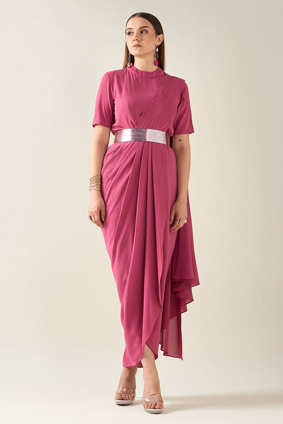 Pink Sari Dress With Belt