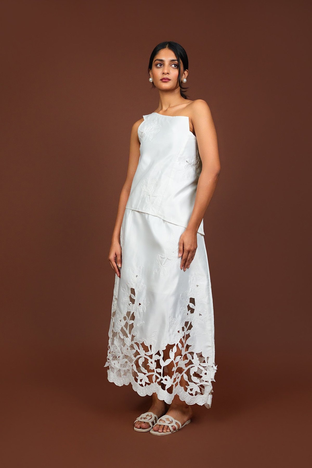 White One-Shoulder Top and Maxi Skirt Co-ord Set