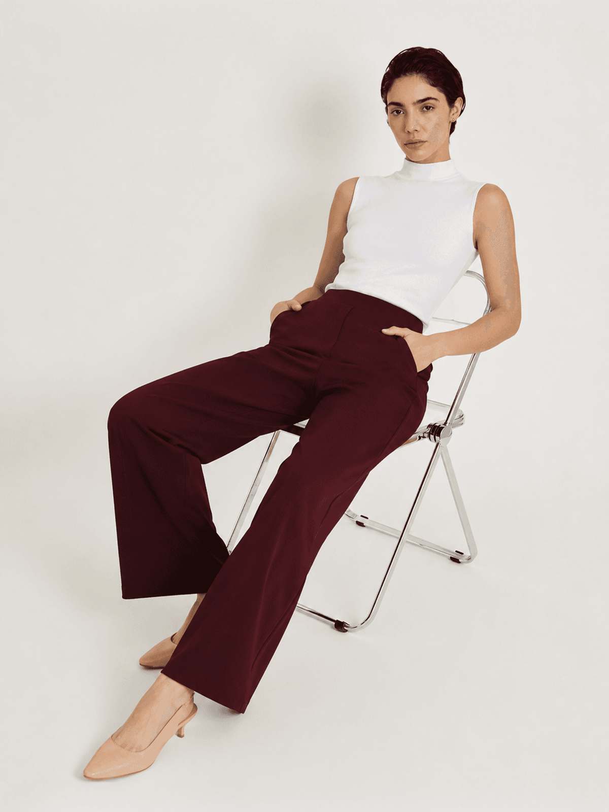 Maroon High-Rise Wide Leg Trousers