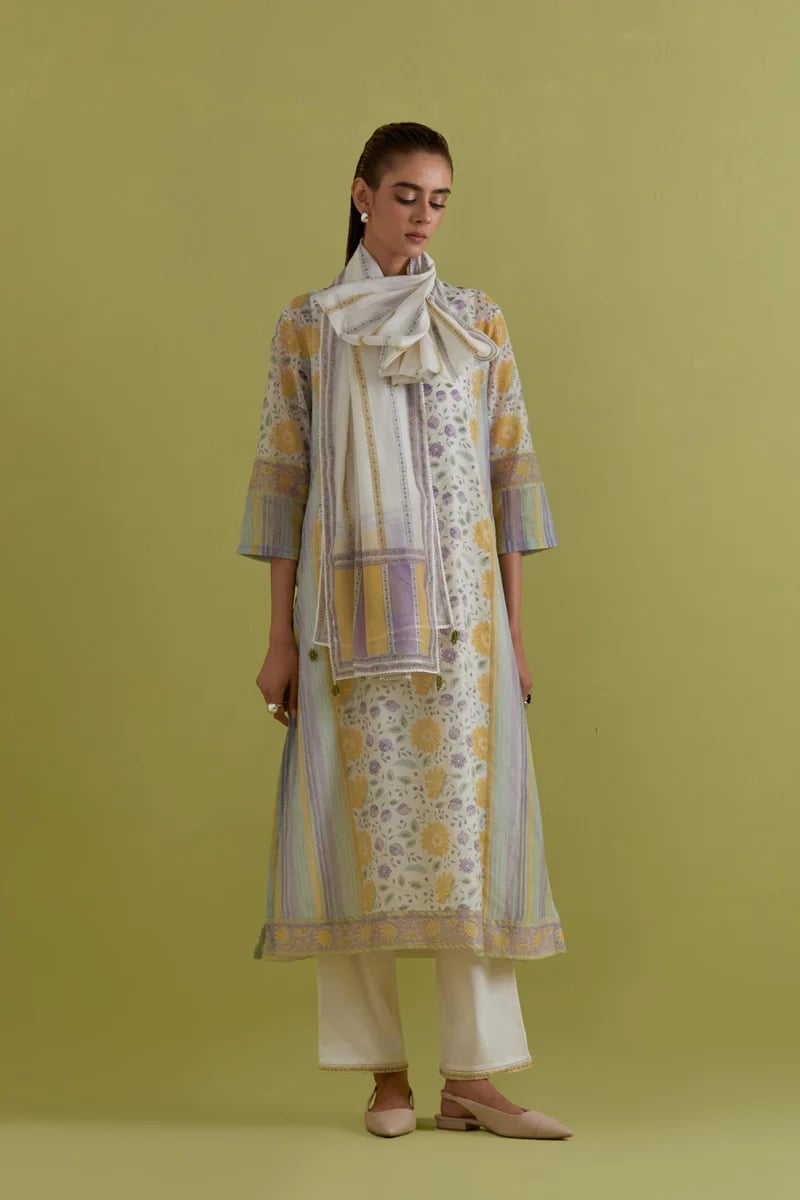 Off White Cotton Chanderi Kurta Set