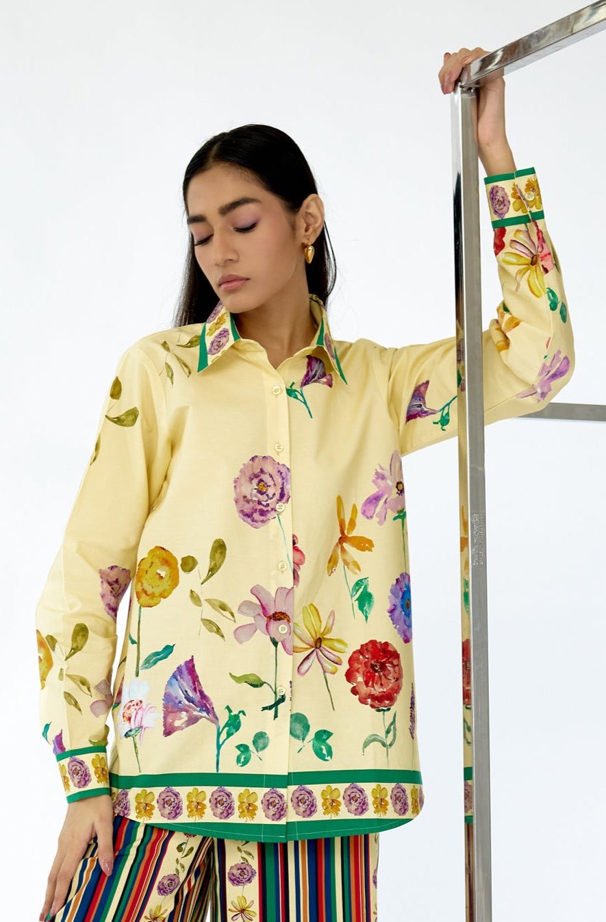 Yellow Poplin Floral Button-Down Shirt