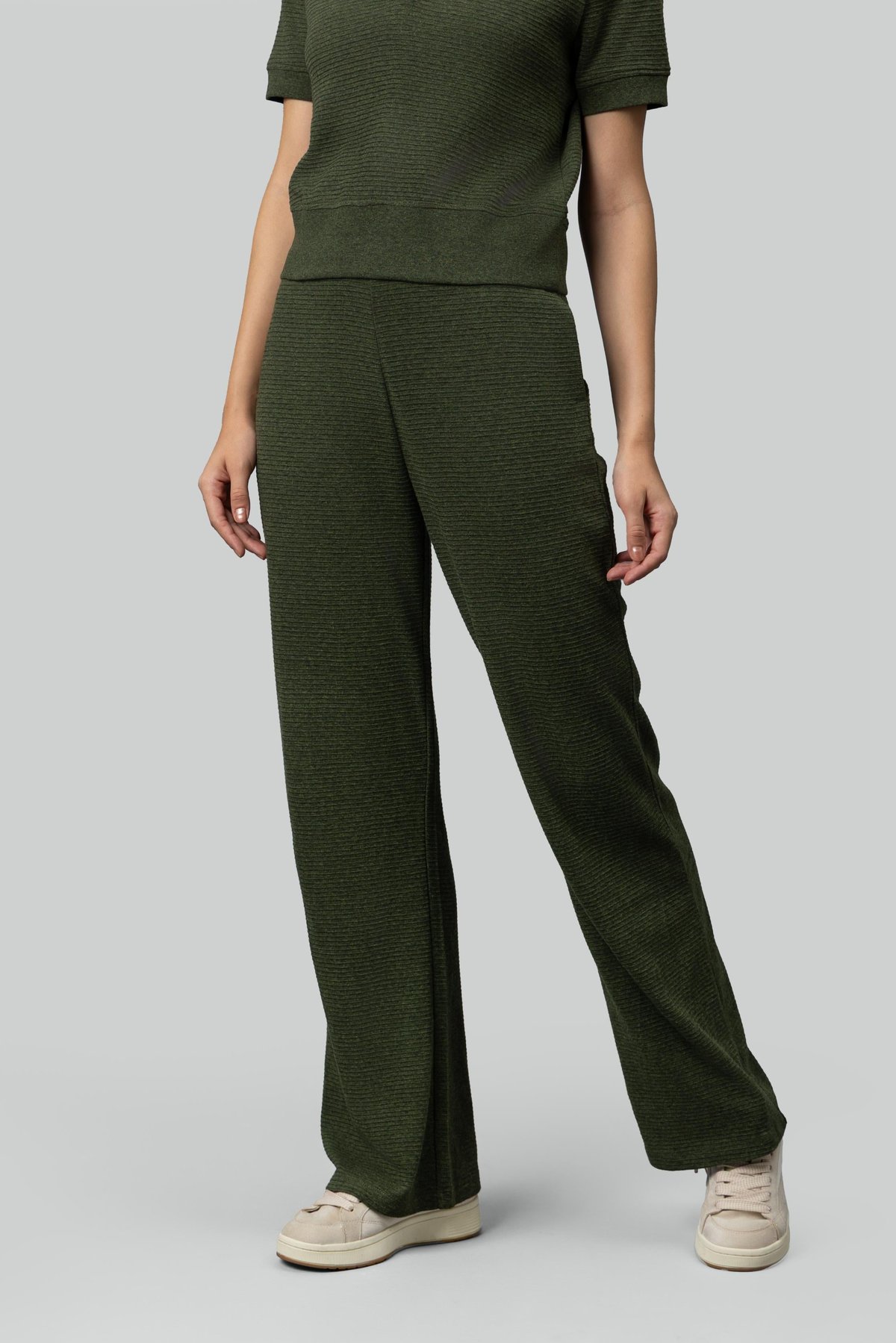 Olive Ottoman Rib Wide-Leg Lounge Pants