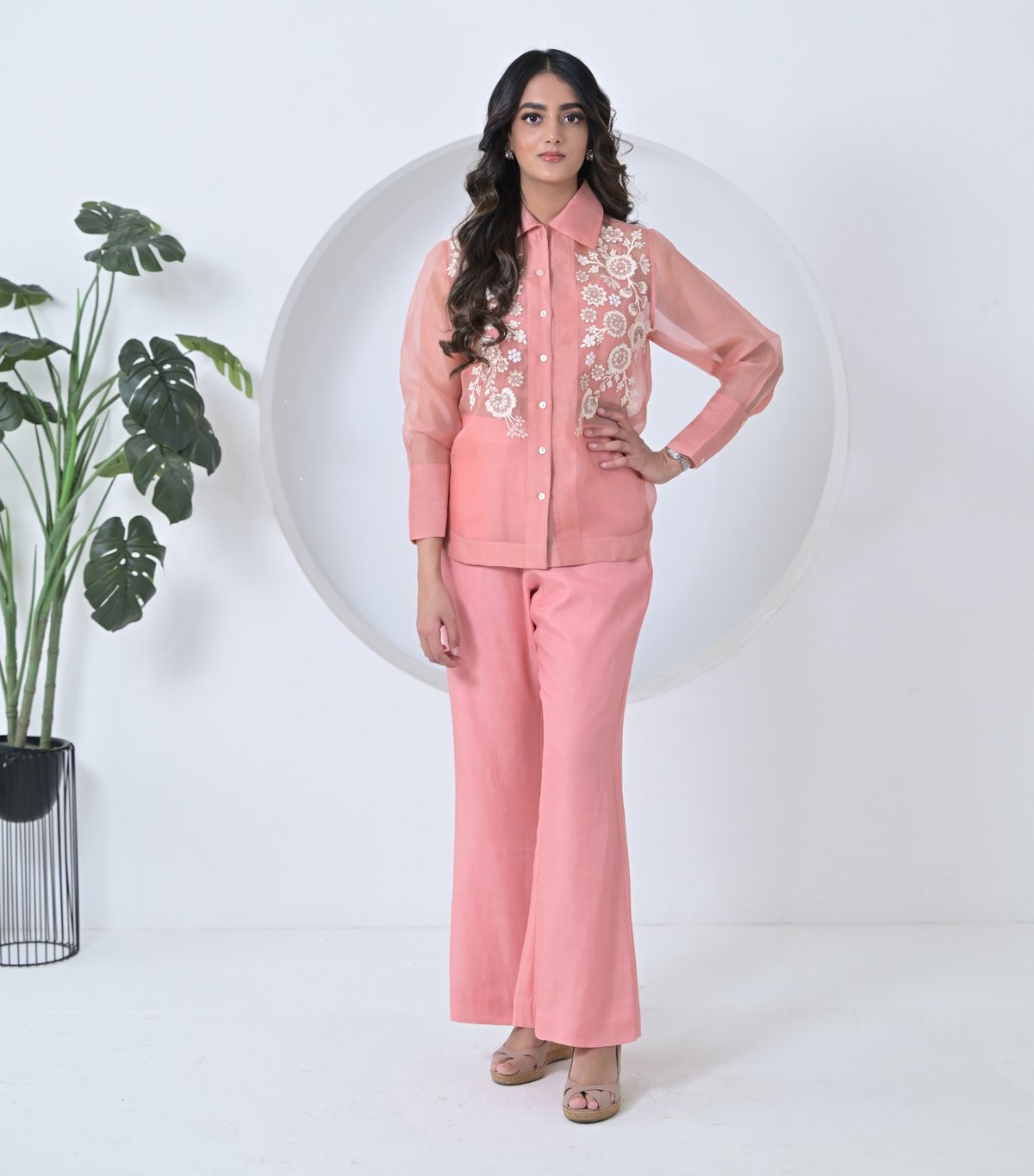 Blush Phool-Patti Organza Shirt Coord Set
