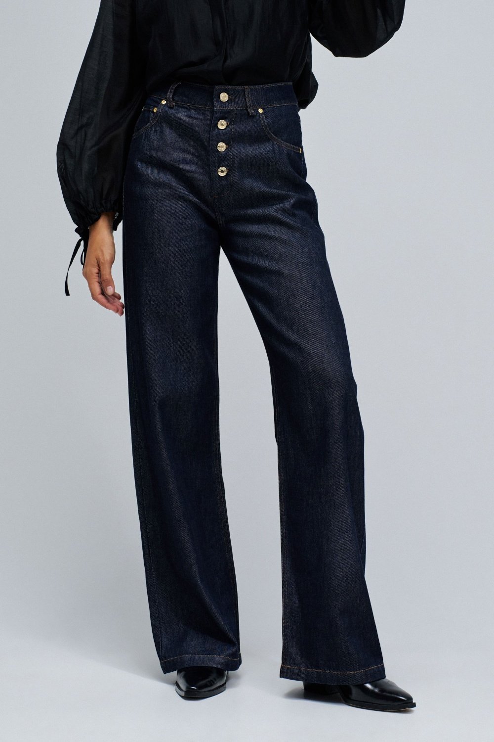 Dark Wash High-Rise Wide-Leg Jeans with Button Fly