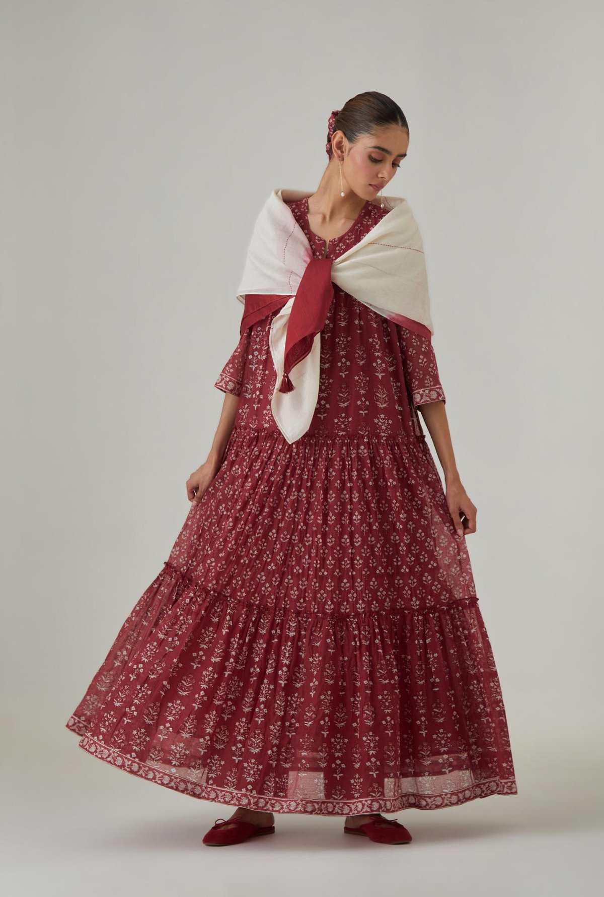 Hand Block Printed 3 Tiered Kurta Set