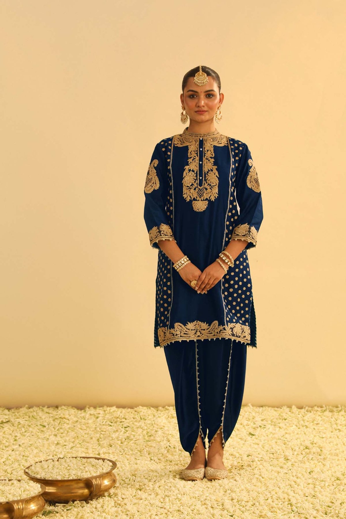 Deep Blue Embroidered Kurta Dhoti Set