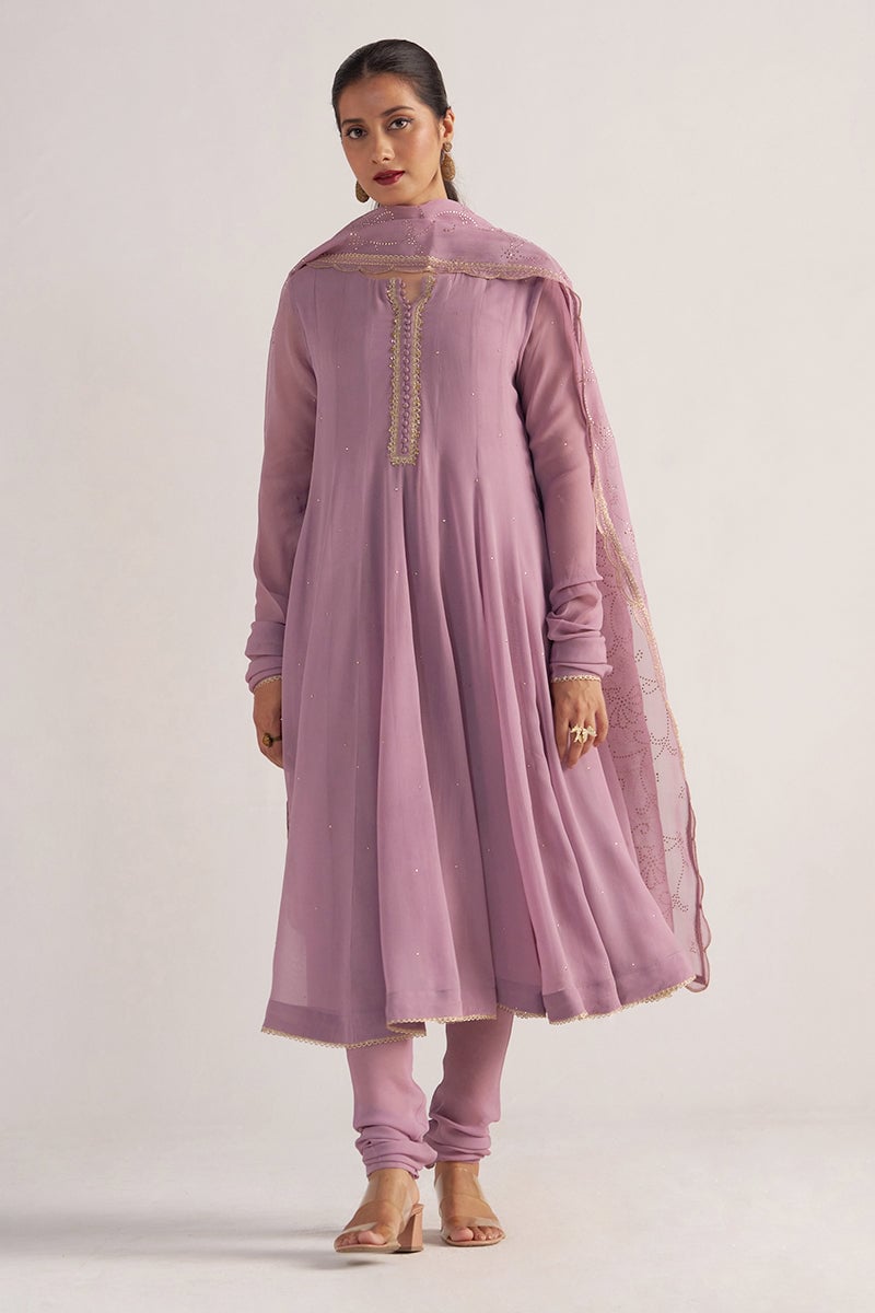 Dusky Orchid Georgette Anarkali Kurta Set with Dupatta