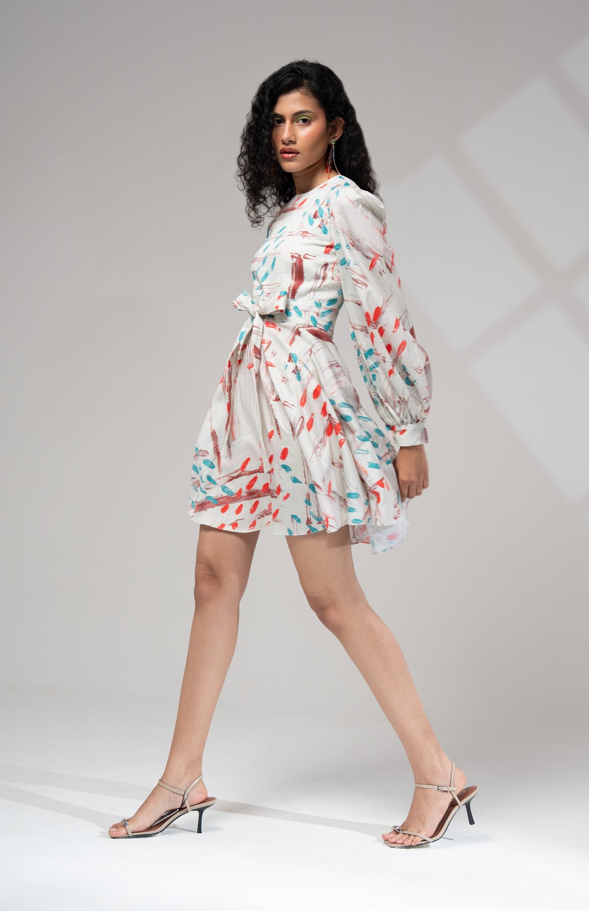 Multicolor Abstract Printed Fit and Flare Mini Dress