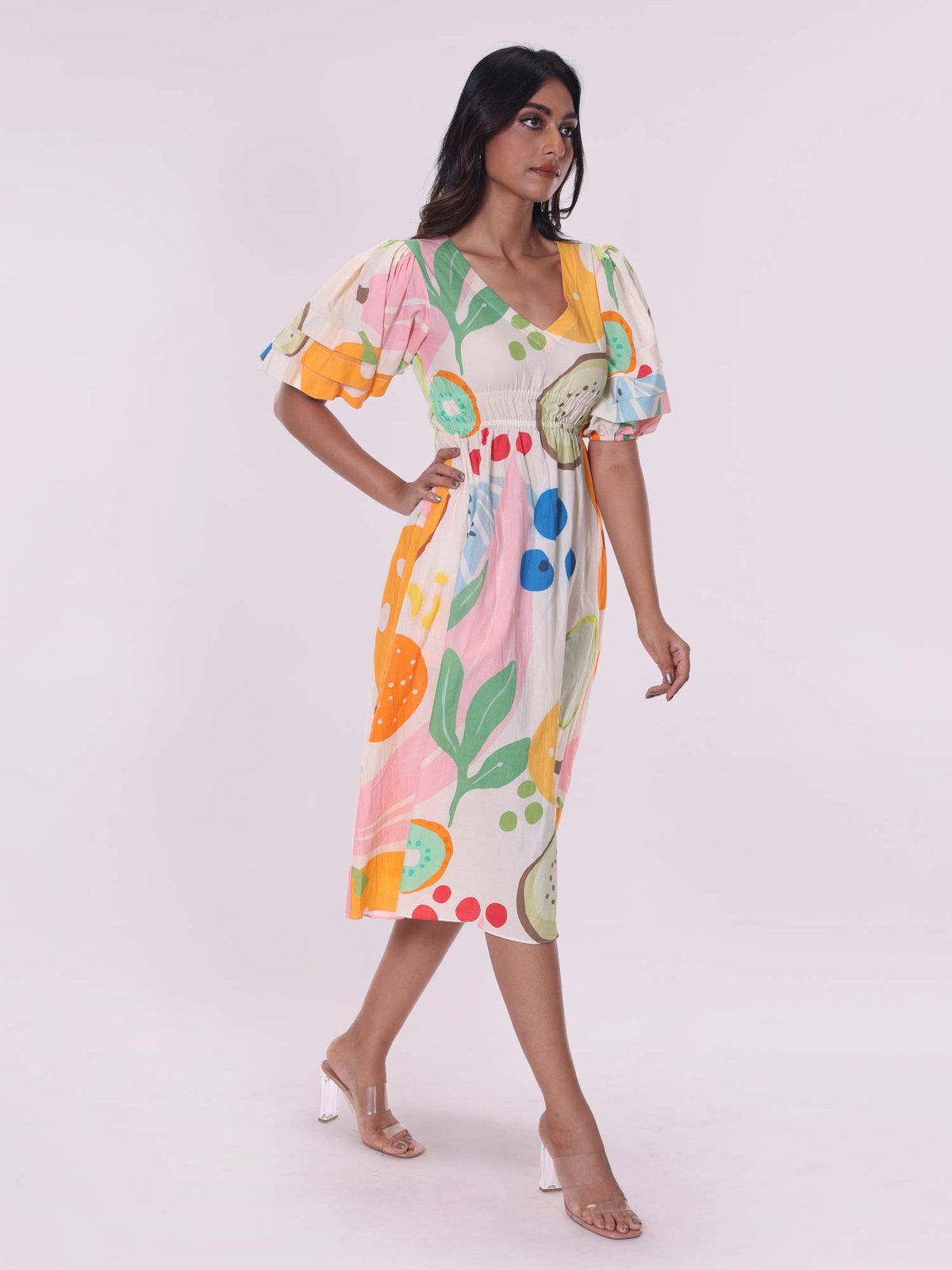 Berry Printed V Neck Dress