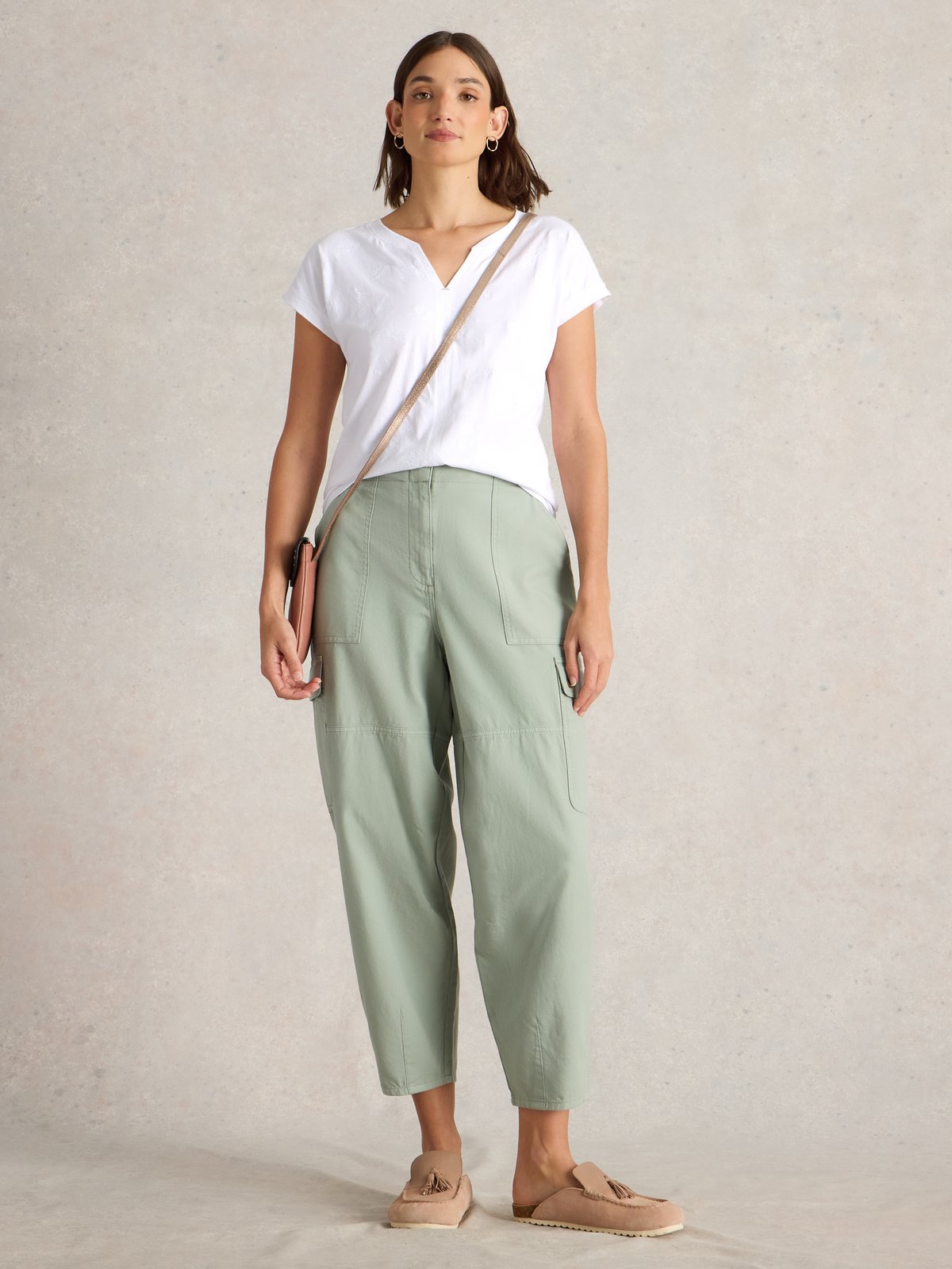 Brilliant White Notch-Neck Tonal Embroidered Tee