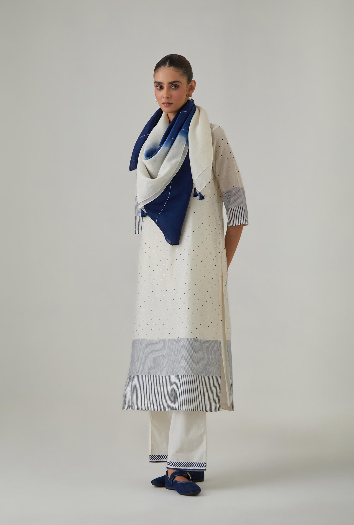 Silk Chanderi Polka Dot Long Kurta Set