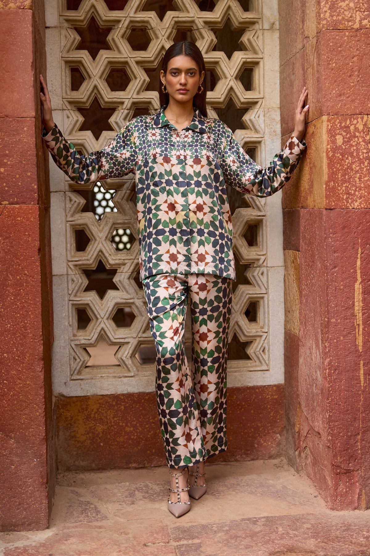 Mosaic Print Straight-Leg Trousers (Multi)