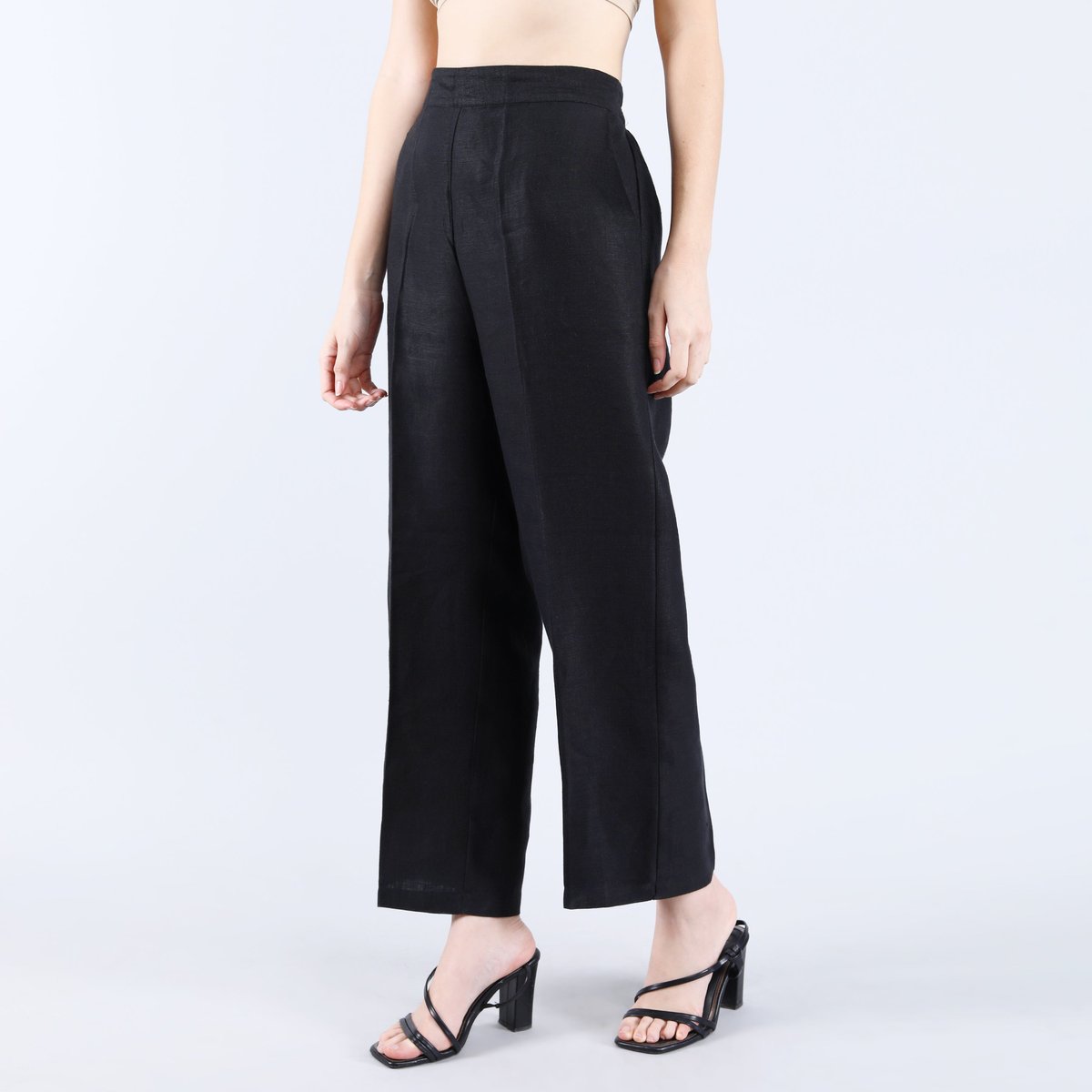 Black Linen Twill Wide-Leg High-Rise Trousers