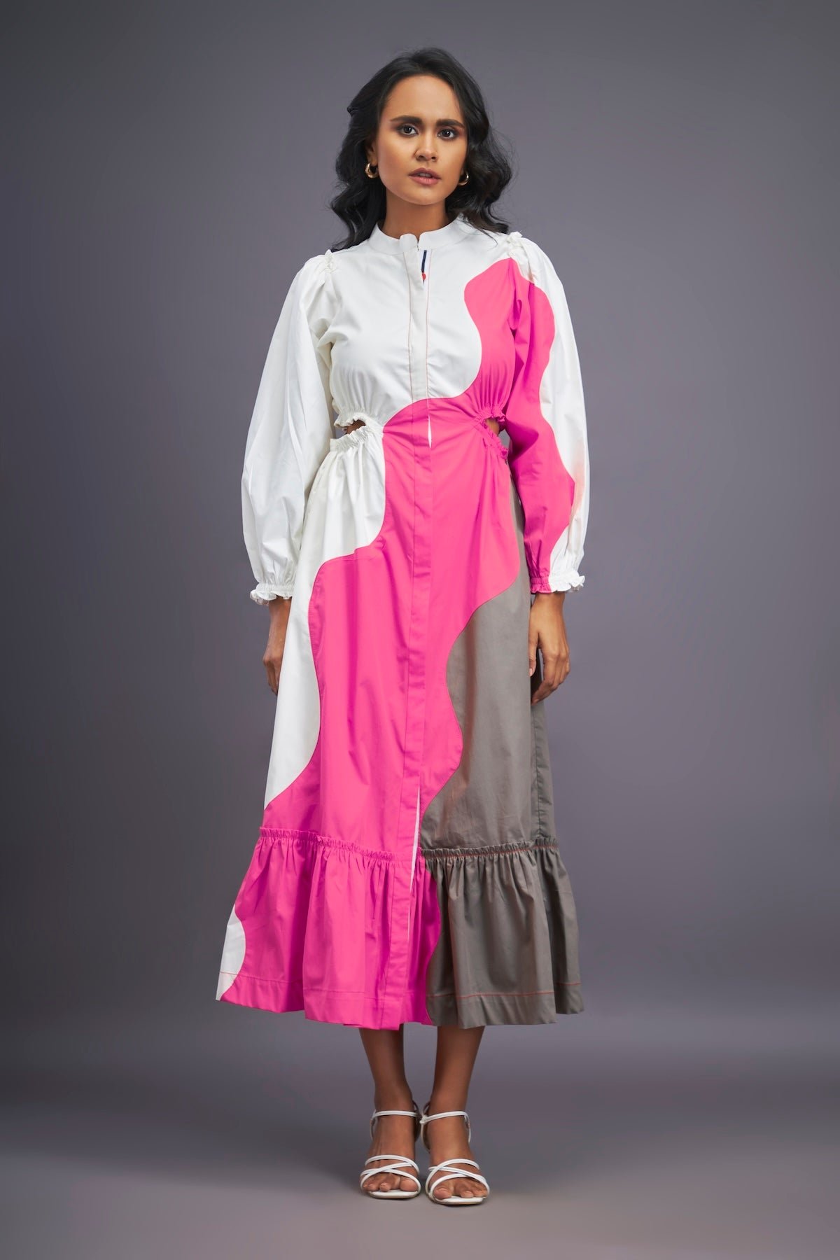 Colourblock Maxi Shirt Dress With Cutouts On Sides