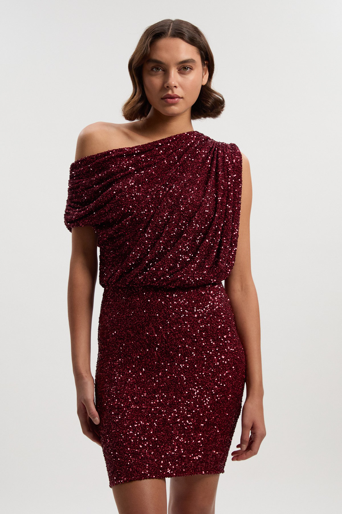 Plum Sequin One-Shoulder Bodycon Mini Dress