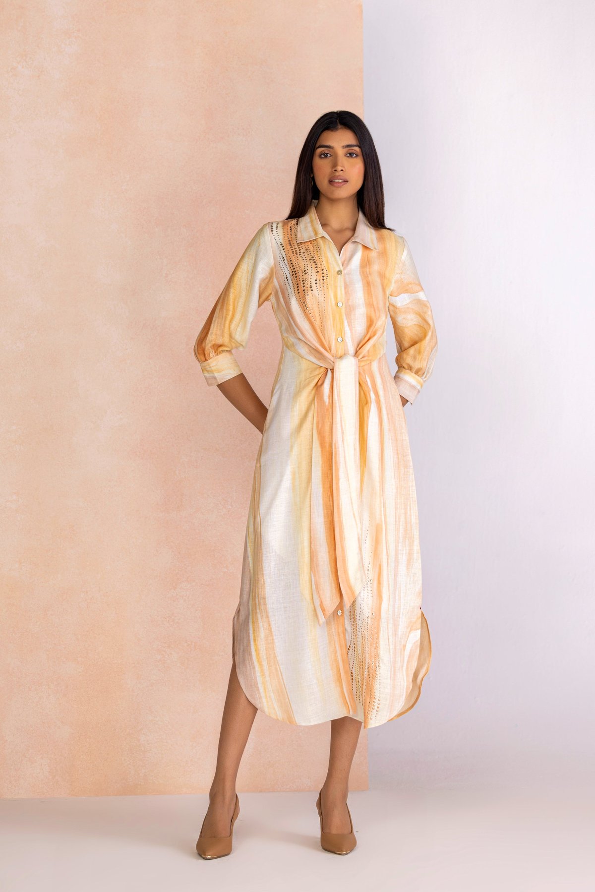 Amber Abstract Print Linen-Blend Midi Shirt Dress