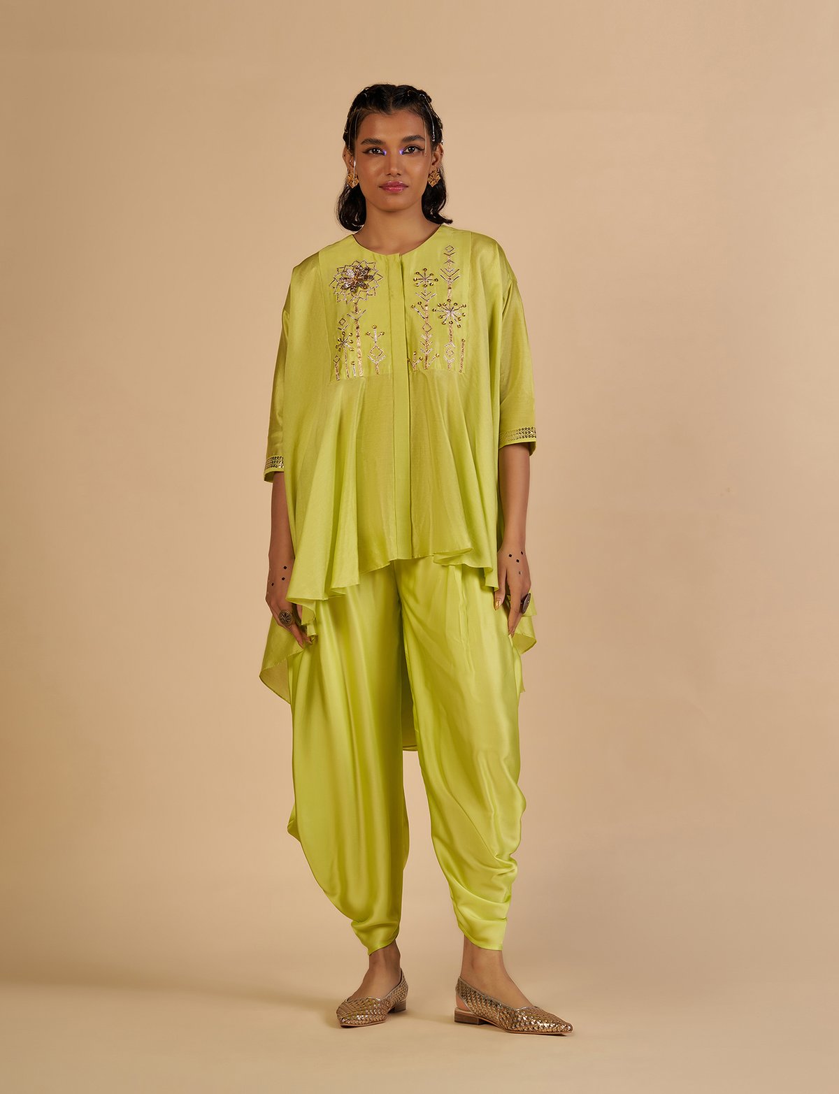 Lime Green Dhoti Style Relaxed Fit Trousers