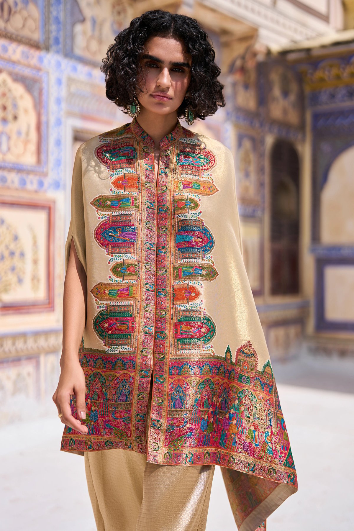 Benares Weave Cape Top & Side Pleat Pant