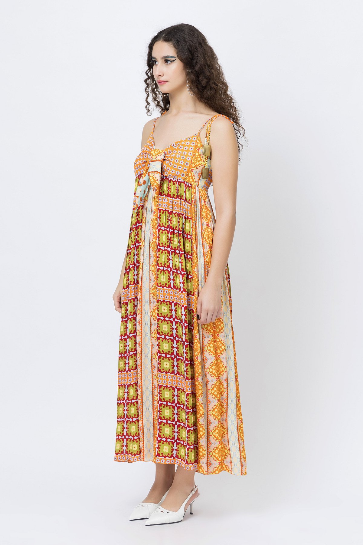 Multi-Colour Printed Crepe Smock Maxi Dress