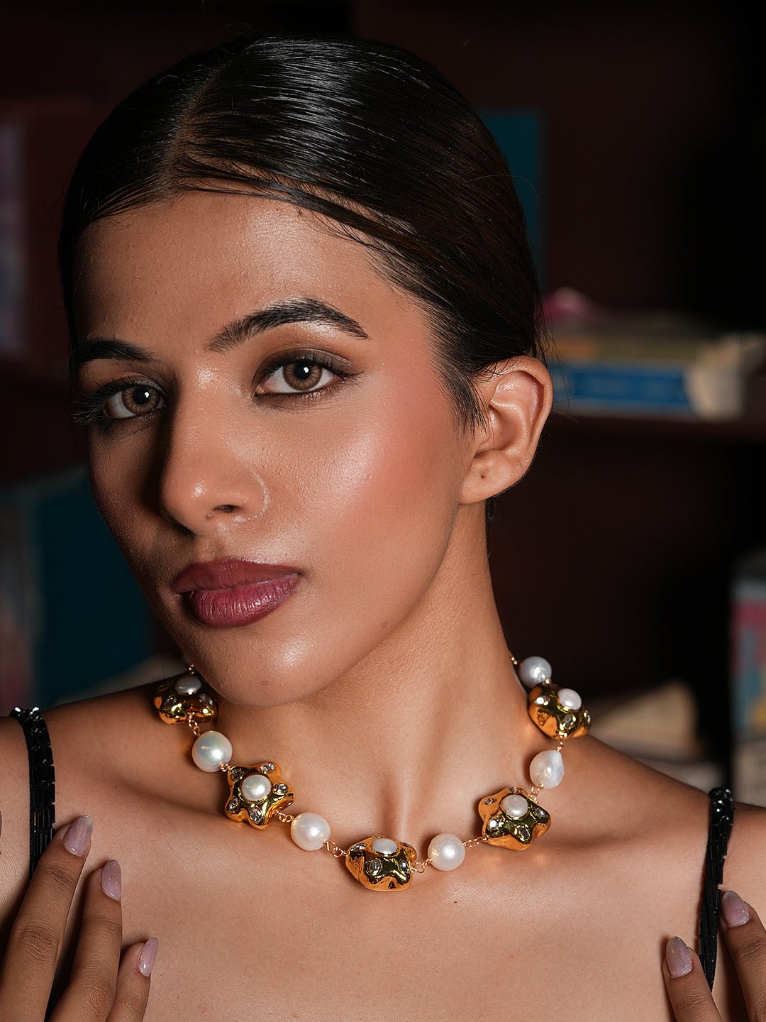 Natural Pearl With Brass Hand-Wrap Chain