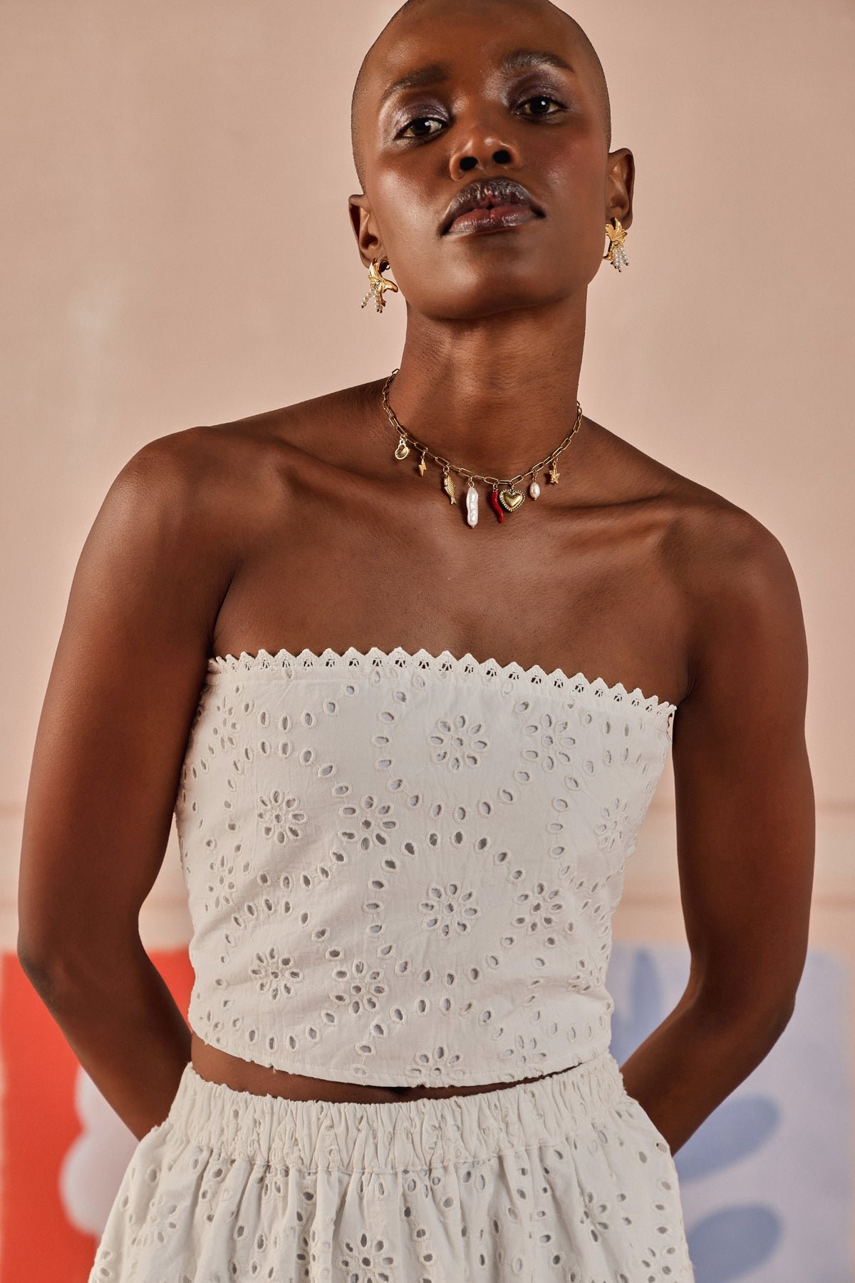 White Eyelet Cotton Bandeau Crop Top