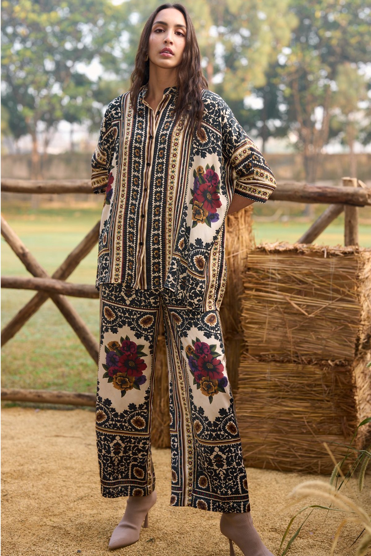 Baroque Printed Boxy Shirt & Straight-Cut Pant Set