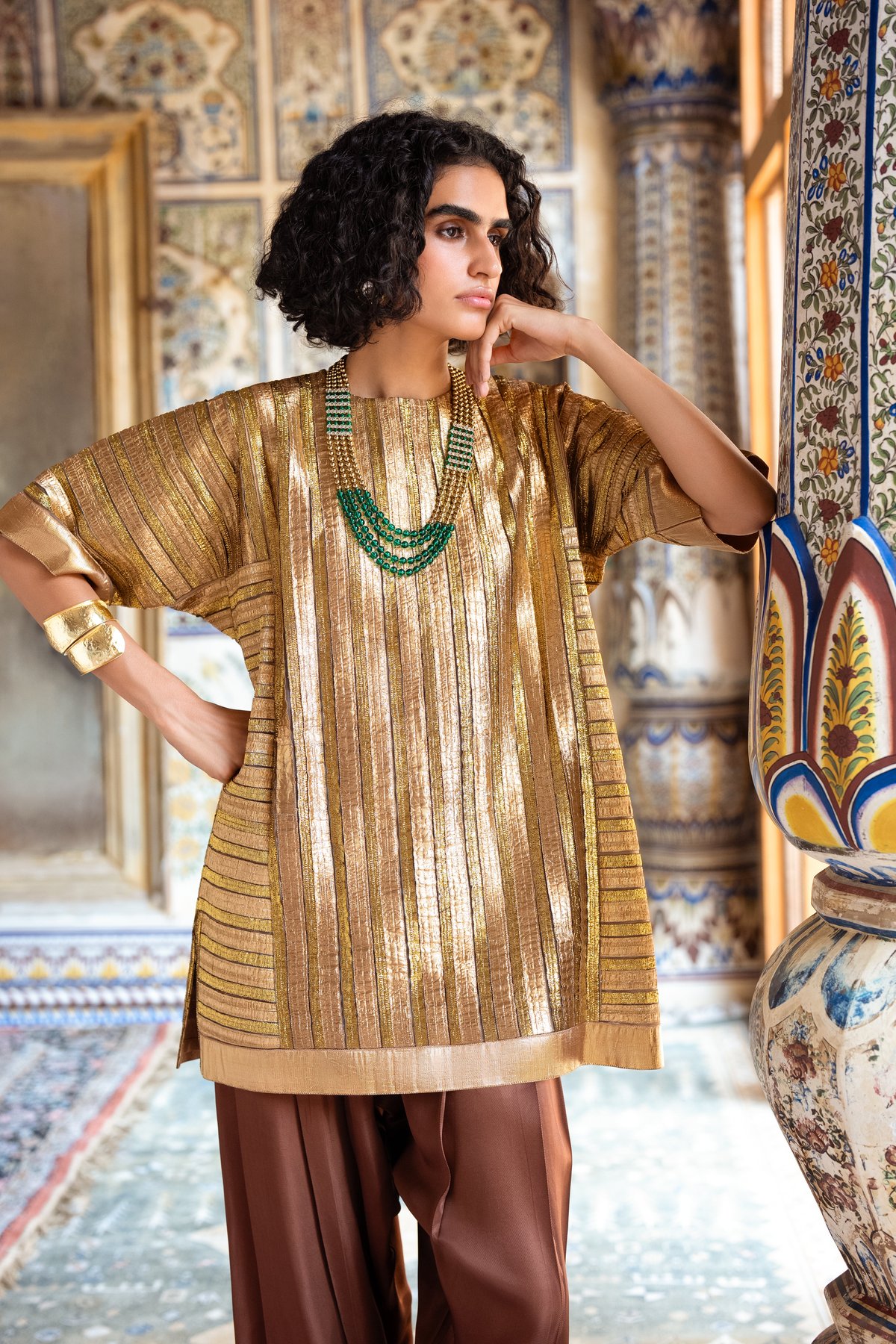 Striped Gota Embroidered Boxy Top & Pant Set