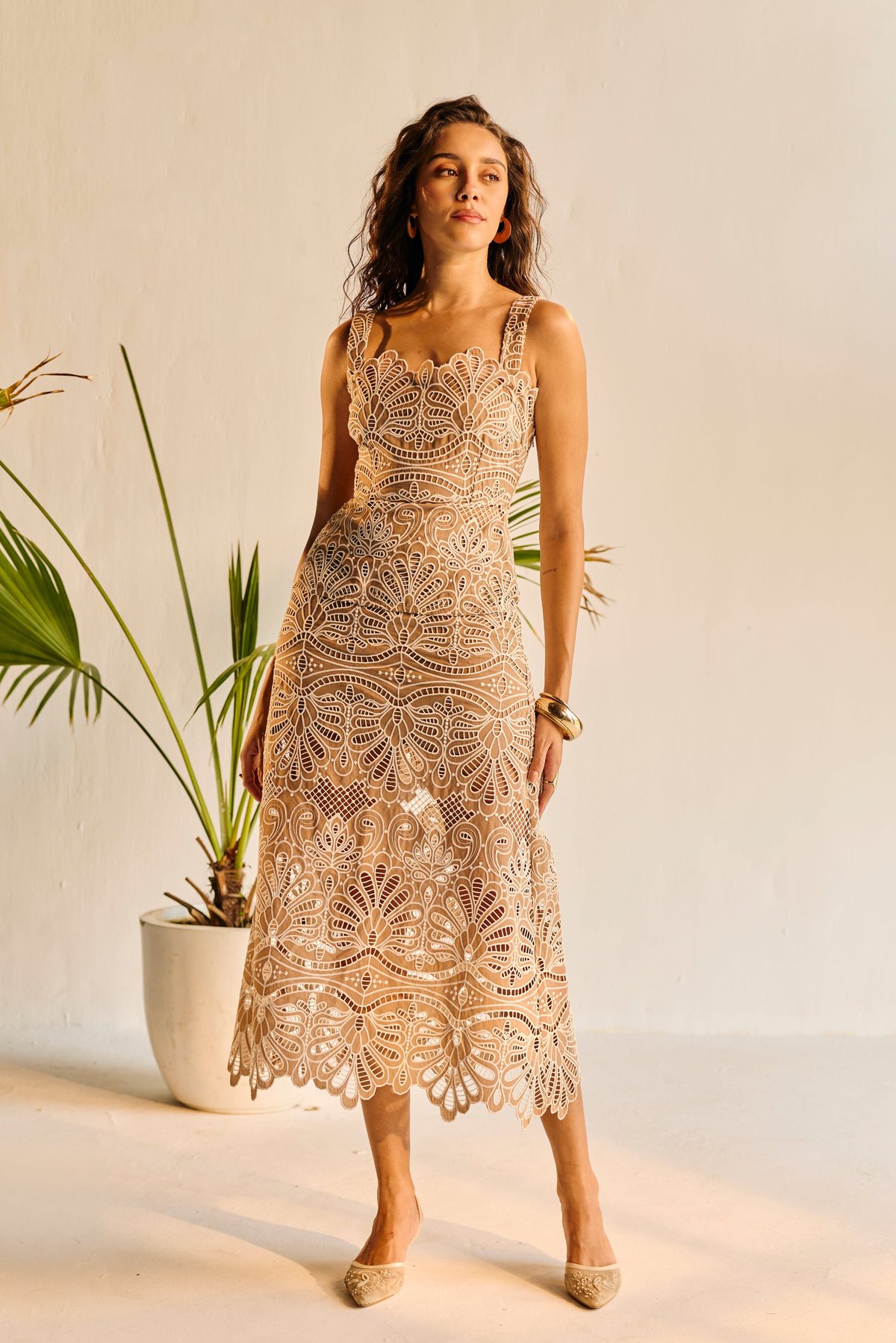 Celia Tan Embroidered Lace Midi Skirt