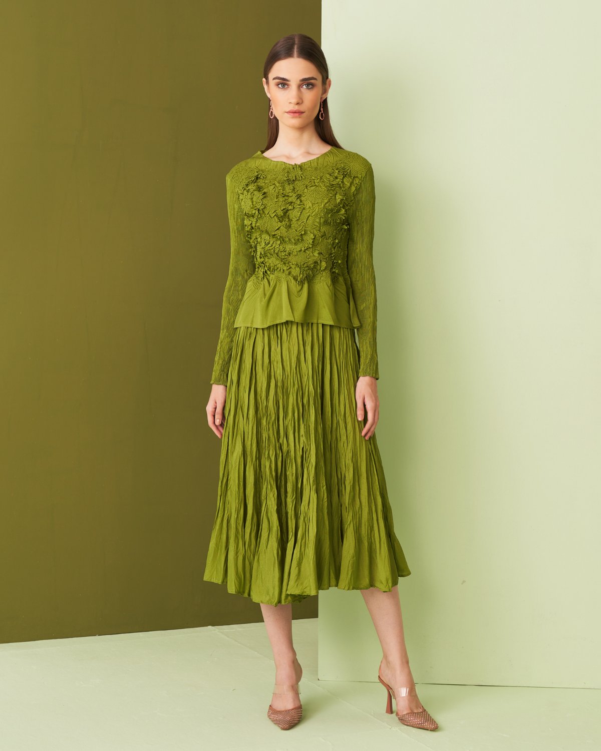 Lime Green 3D Floral Peplum Top