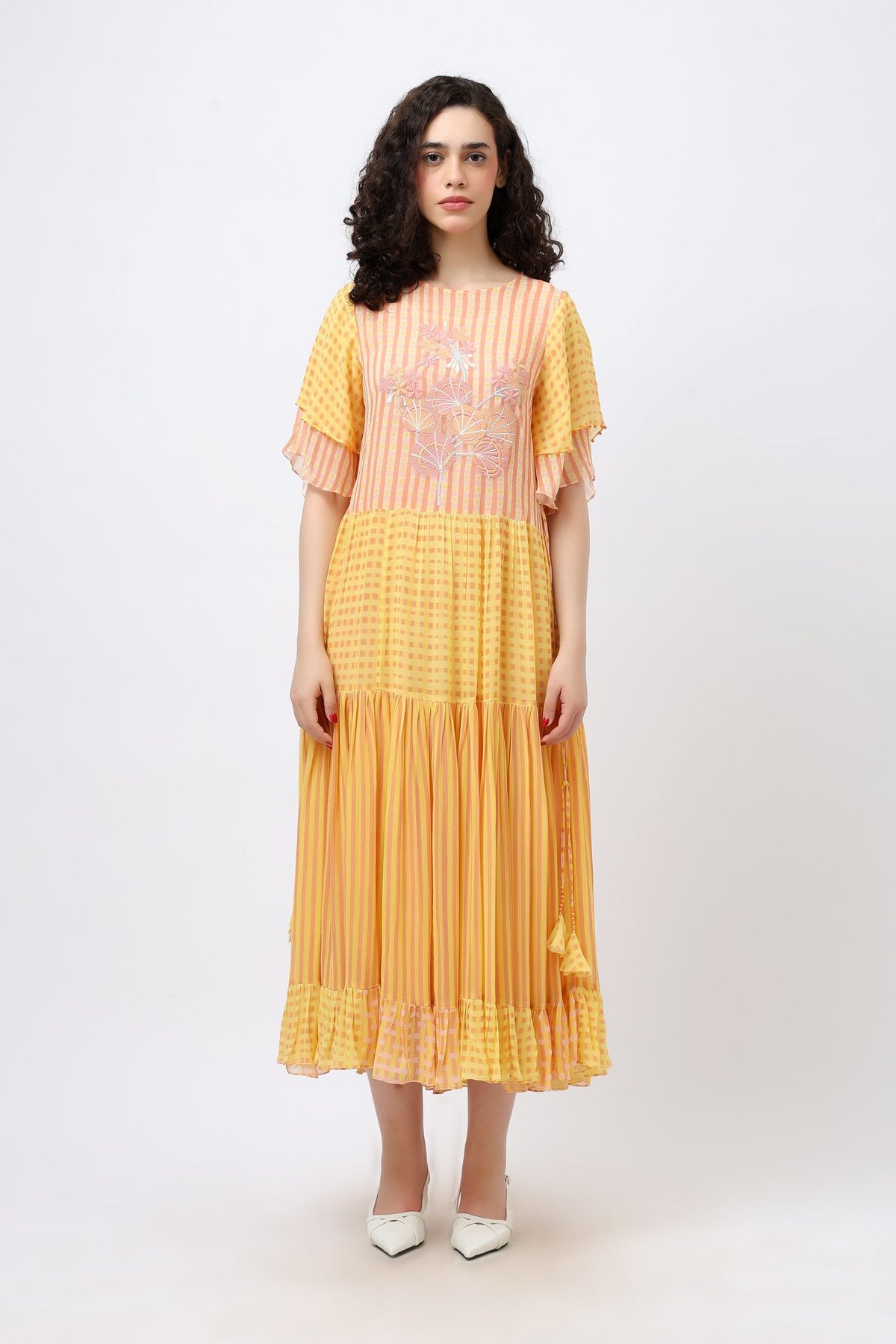 Midi Multi Print Georgette Dress