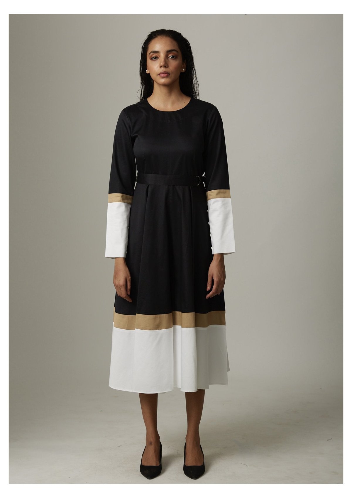 Black Colorblock Culotte Jumpsuit with Belt