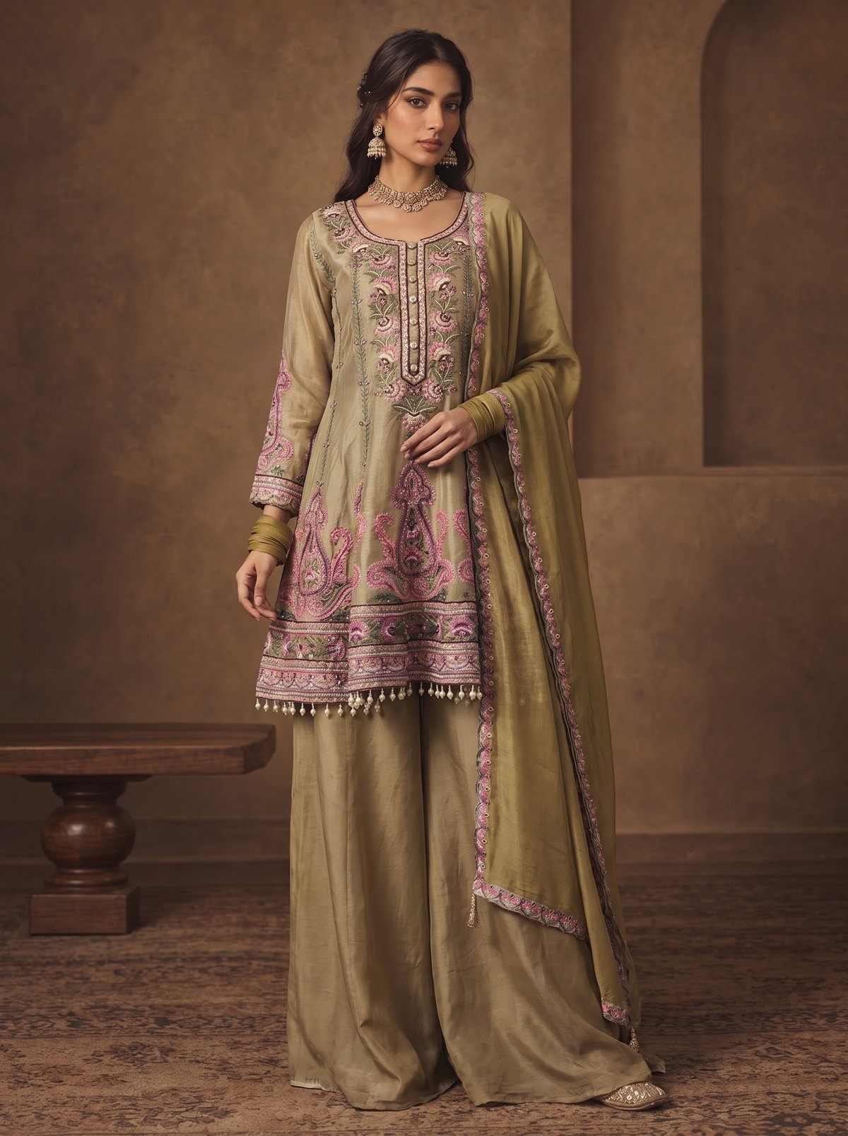 Olive Aabroo Sharara Set
