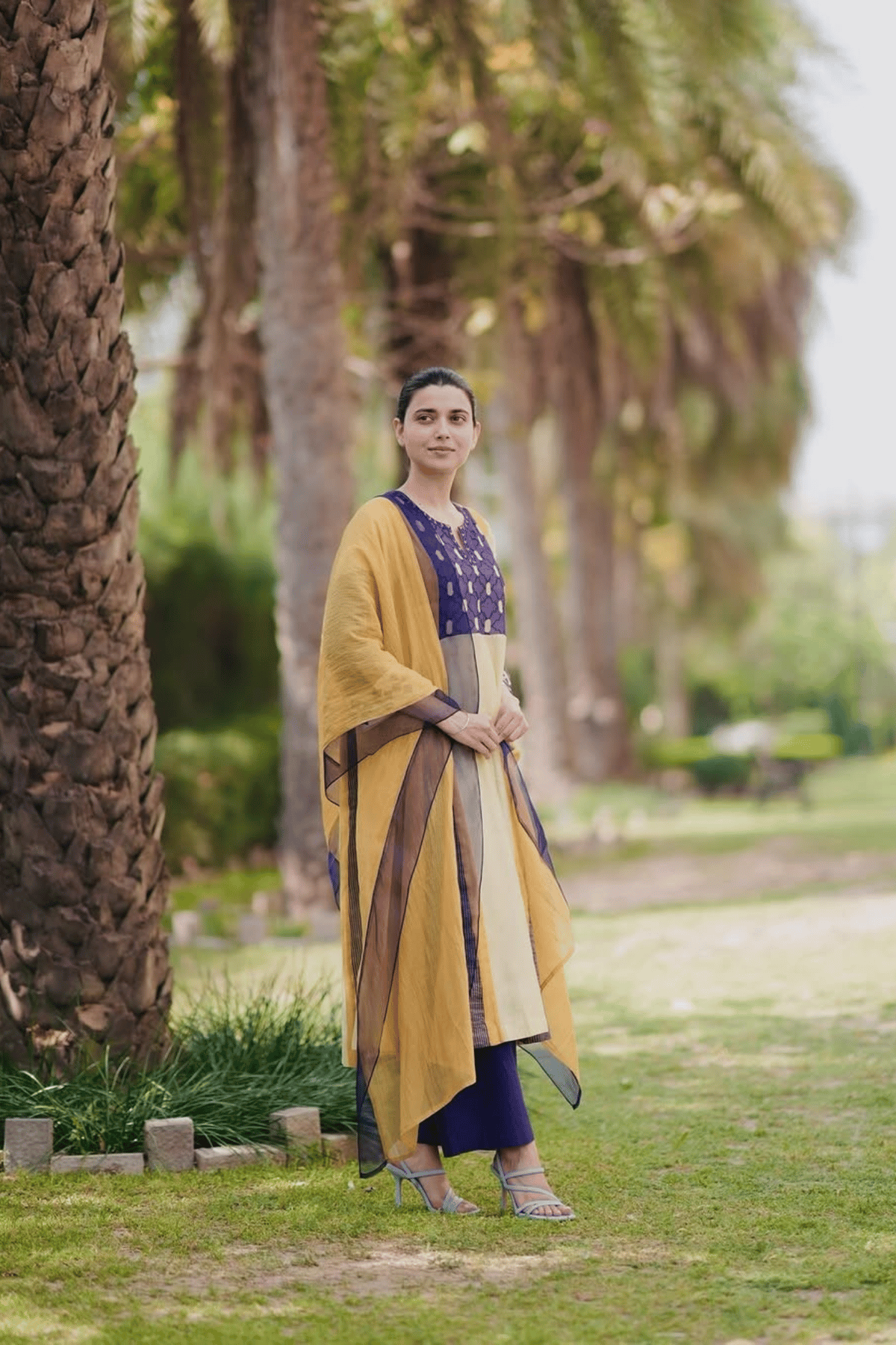 Roop: Kali Kurta set - Mustard and Purple