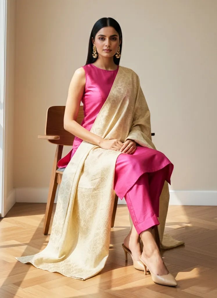 Ivory Floral Brocade Dupatta