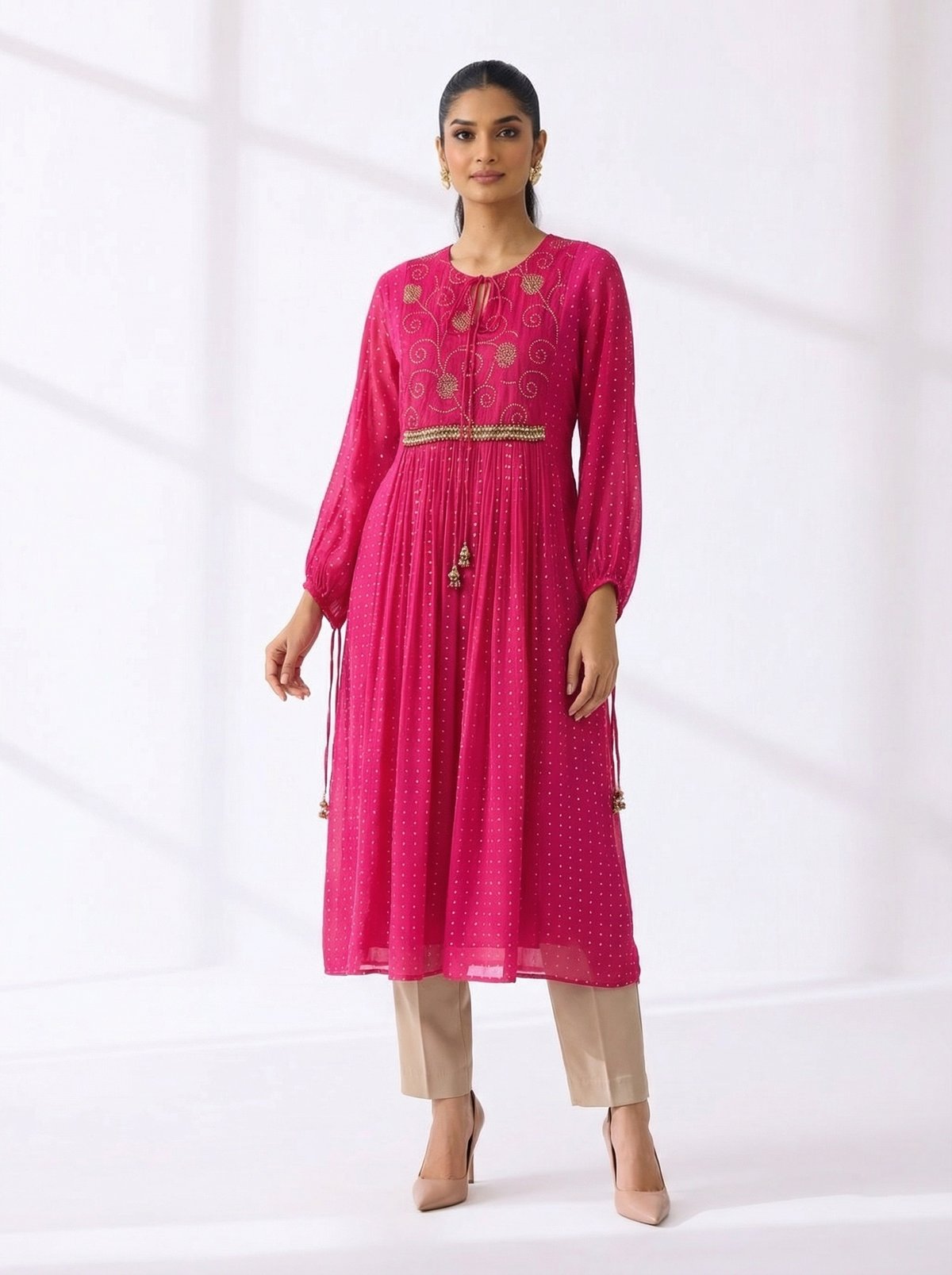 Pink Anarkali-Style Kurta with Yoke Detail