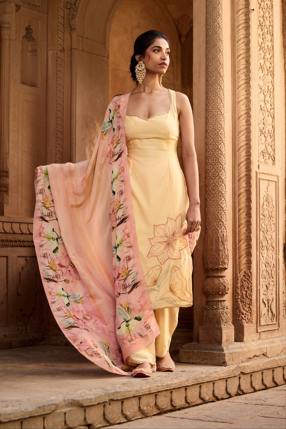 Shahida Yellow+Blush Chanderi Kurta Set