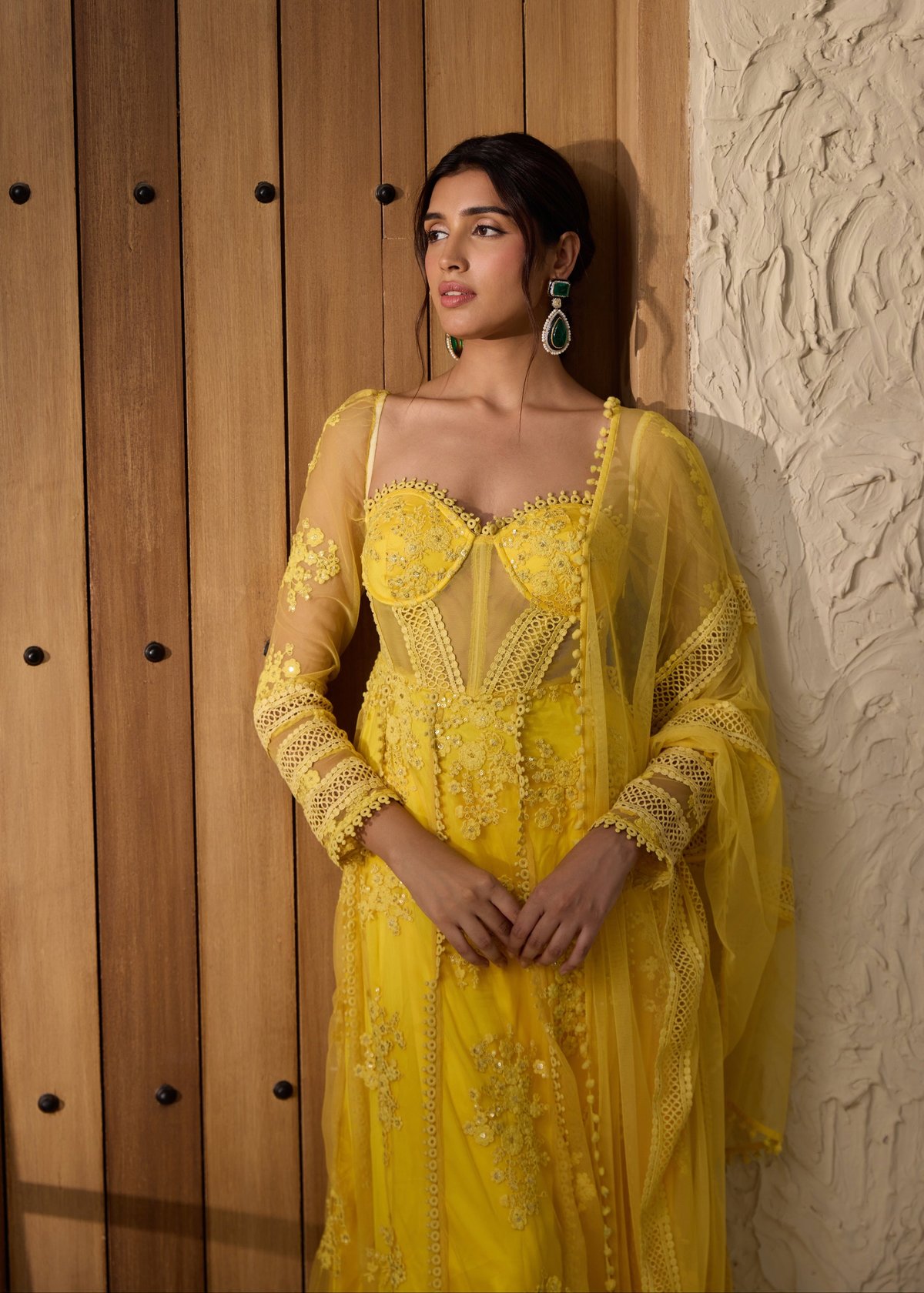 Fariha Yellow Embroidered Corset Anarkali Suit Set
