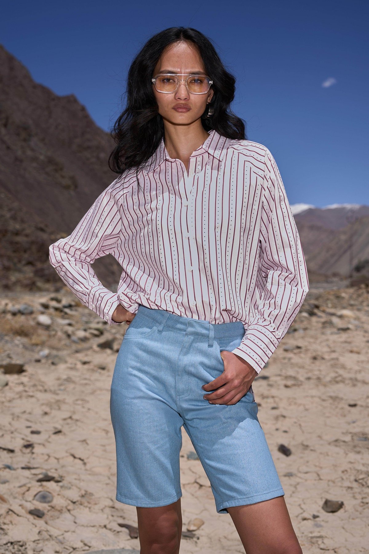 Pink Multi Striped Swarovski Detail Relaxed-Fit Shirt