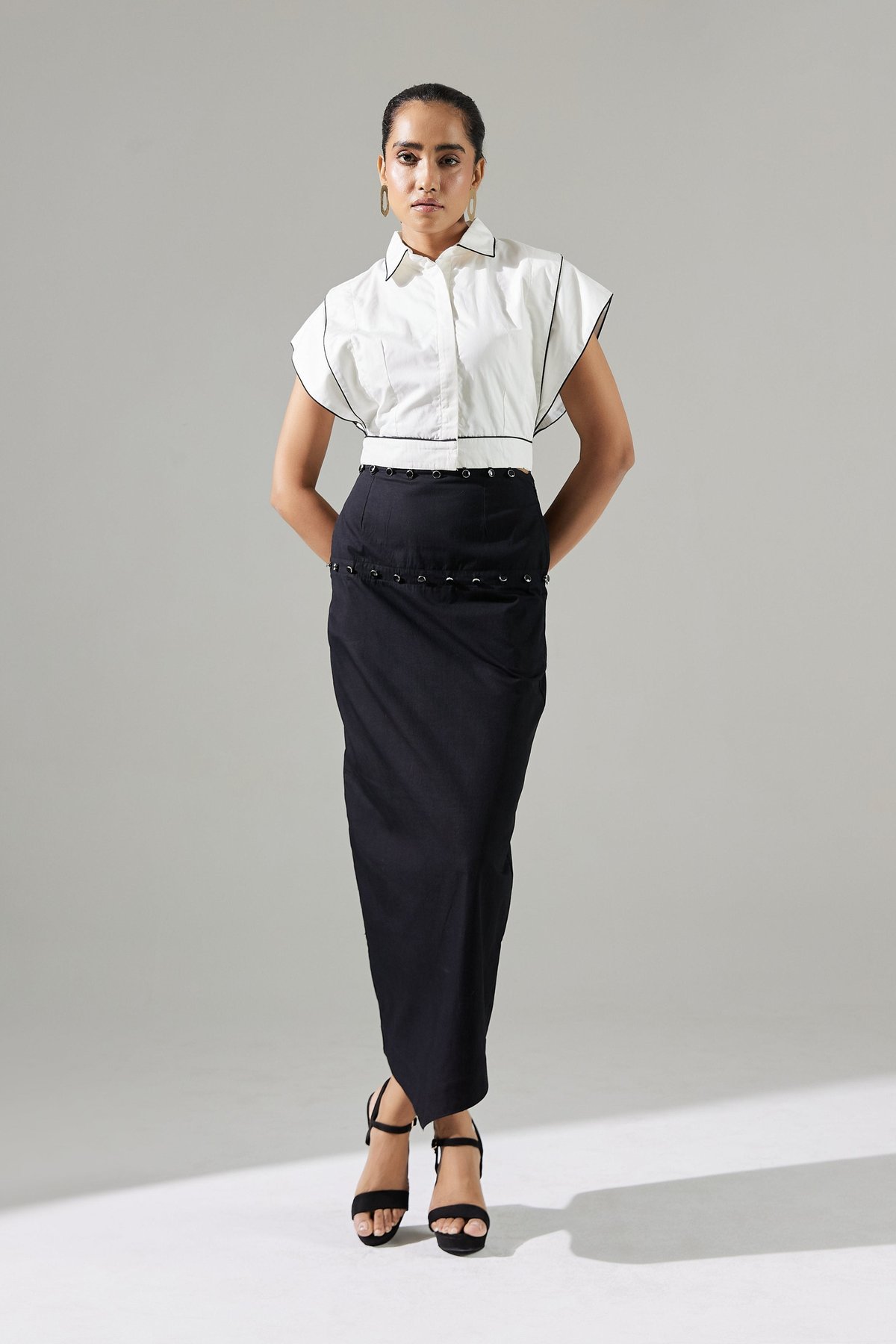 Black and White Shirt and Maxi Pencil Skirt Co-ord Set