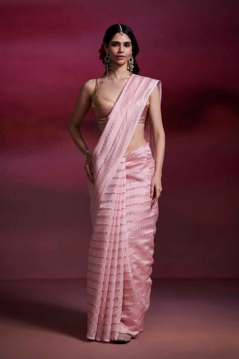 Baby Pink Banarasi Silk Cotton Brocade Saree