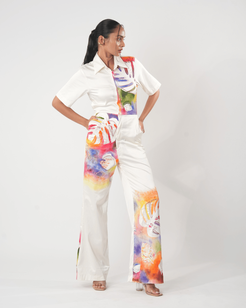 tropical canvas jumpsuit